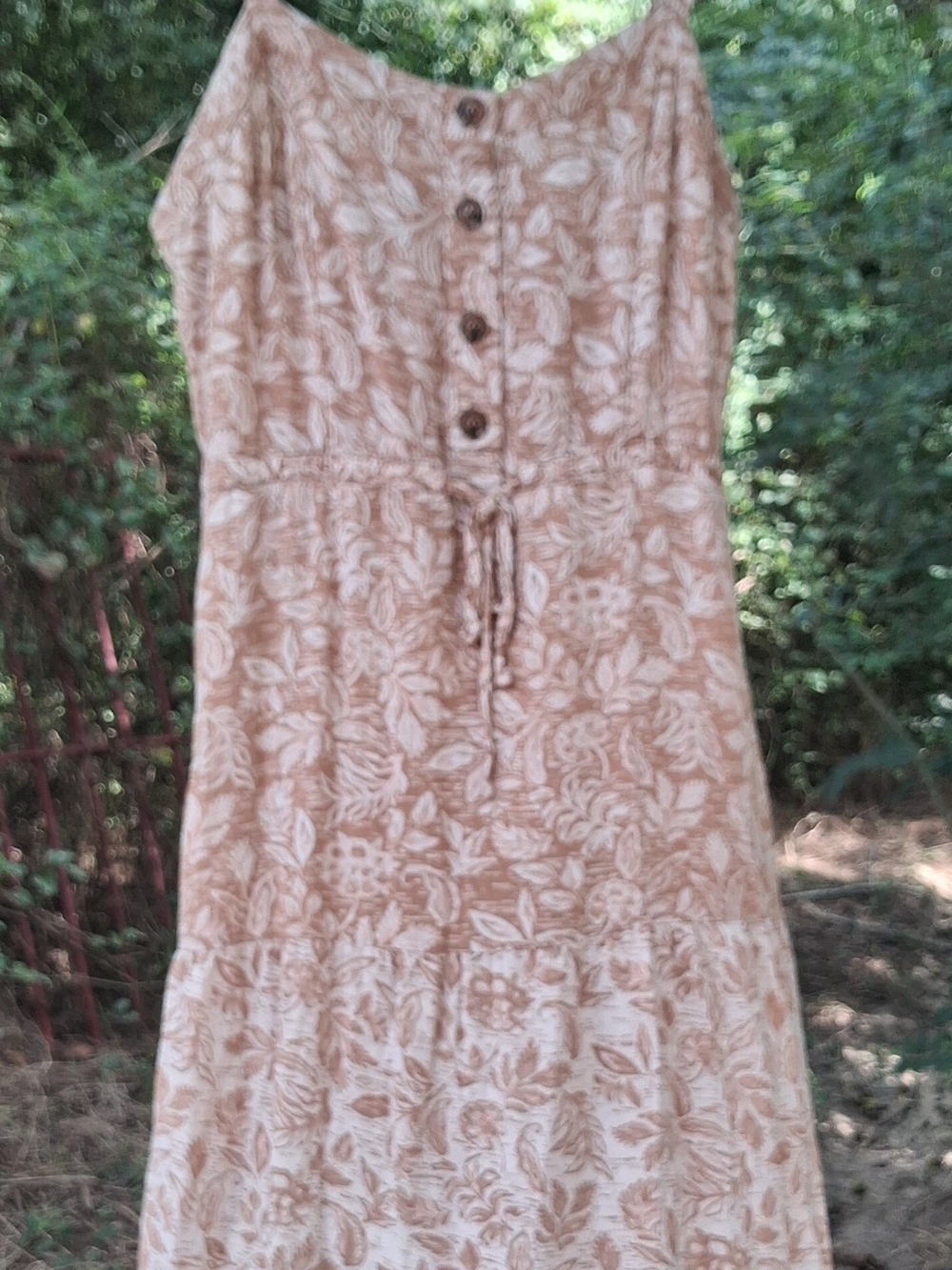 Neutral Floral Midi Dress with Button Front